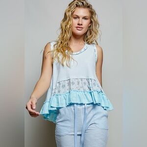 088 • POL Light Blue Ruffled Sleeveless Peplum Top